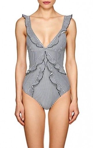 SUBOO Striped Seersucker One-Piece Swimsuit ~ frilled swimwear - flipped