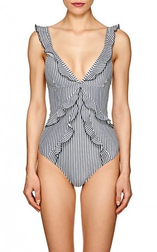 SUBOO Striped Seersucker One-Piece Swimsuit ~ frilled swimwear