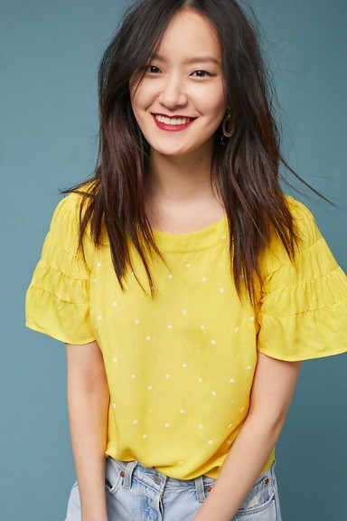 Maeve Sunny Embroidered Blouse in Gold | pretty yellow summer tops - flipped
