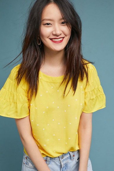 Maeve Sunny Embroidered Blouse in Gold | pretty yellow summer tops