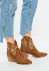 Missguided tan embroidered western boots – brown cowboy boots
