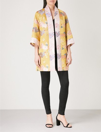 TED BAKER Chinoiserie jacquard kimono ~ yellow floral oriental style jackets - flipped