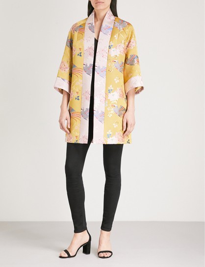 TED BAKER Chinoiserie jacquard kimono ~ yellow floral oriental style jackets