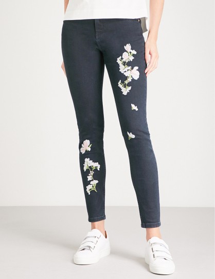 TED BAKER Willahe floral-embroidered cropped skinny jeans / back denim