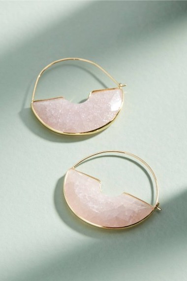 ANTHROPOLOGIE Temperance Hoop Earrings in rose | pale pink hoops - flipped