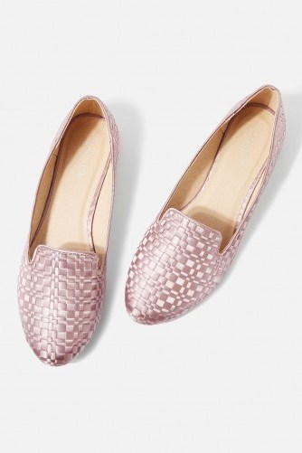 Topshop Textured Woven Slippers | pink flats - flipped