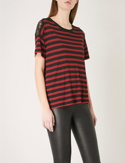 THE KOOPLES Lace-detail striped jersey T-shirt / black and red stripe tees - flipped
