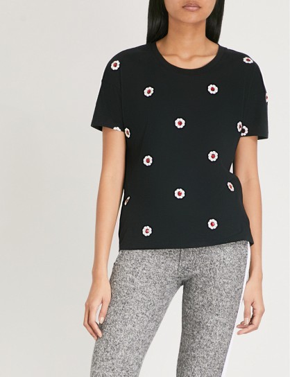 THE KOOPLES Ruby floral-embroidered cotton T-shirt / black embellished t-shirts