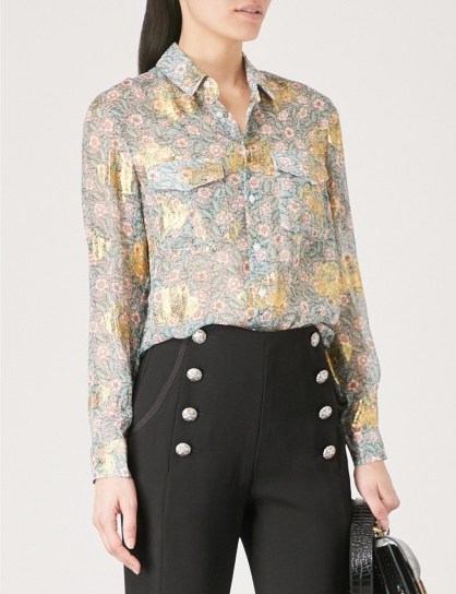 THE KOOPLES Western floral-print silk-muslin shirt / metallic motif shirts - flipped