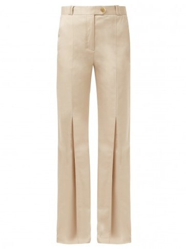 ACNE STUDIOS Tohny straight-leg beige satin-twill trousers ~ front pleated pants - flipped