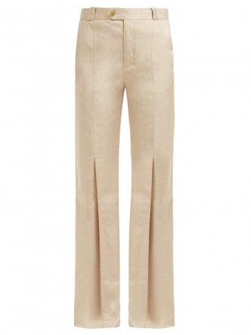 ACNE STUDIOS Tohny straight-leg beige satin-twill trousers ~ front pleated pants