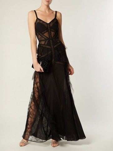 ELIE SAAB Tulle and floral-lace gown ~ black semi sheer event dresses - flipped