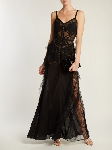 ELIE SAAB Tulle and floral-lace gown ~ black semi sheer event dresses