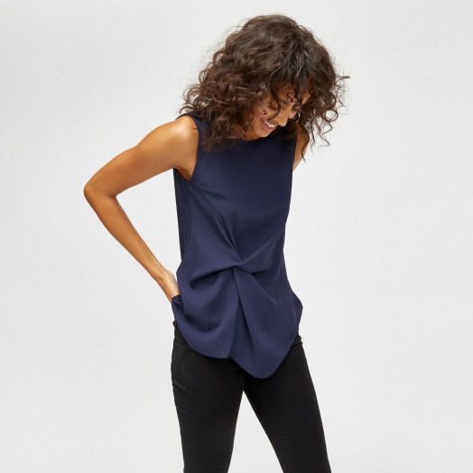 WAREHOUSE TWIST FRONT WOVEN MIX TOP NAVY - flipped