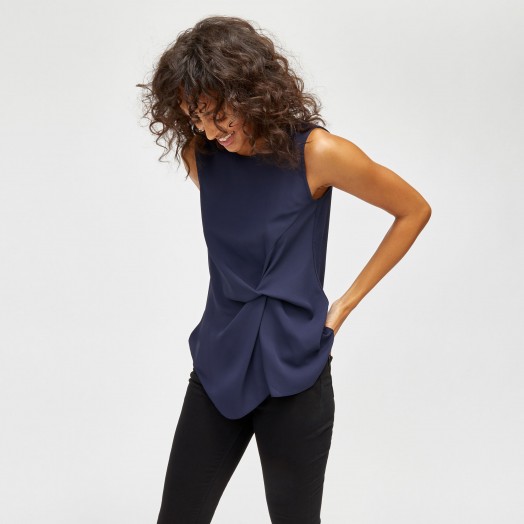 WAREHOUSE TWIST FRONT WOVEN MIX TOP NAVY