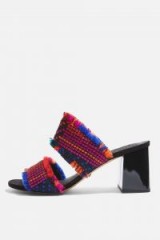 TOPSHOP Two Part Woven Mules / chunky heel fabric sandals / textured mule