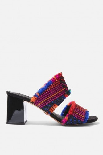TOPSHOP Two Part Woven Mules / chunky heel fabric sandals / textured mule - flipped