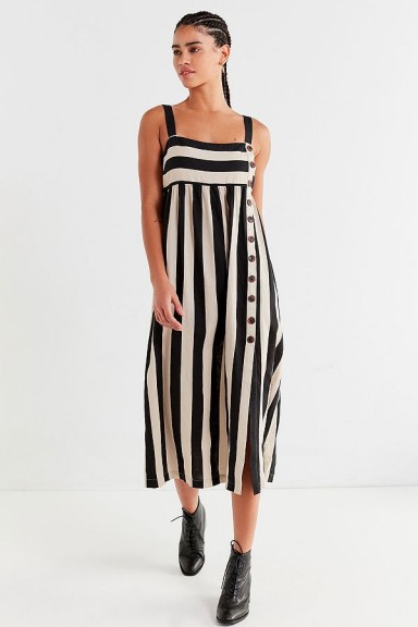UO Deena Striped Linen Button-Down Midi Dress – black and white stripe sundress