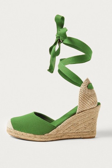 UO Erin Espadrille Wedge Sandals | green wedges | ankle wrap espadrilles - flipped