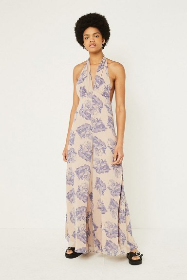UO Maria Plunging Wide-Leg Jumpsuit – floral prints - flipped