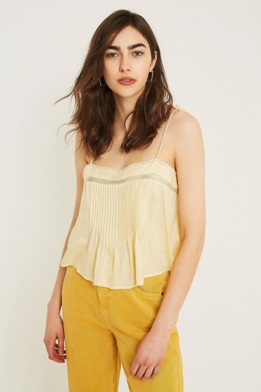 UO Mini Yellow Swing Cami ~ strappy front pleated tops