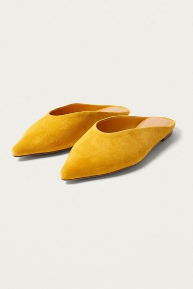 UO Pippa Suede Pointed Toe Mules ~ yellow blackless flats - flipped