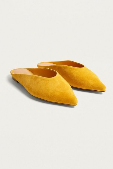 UO Pippa Suede Pointed Toe Mules ~ yellow blackless flats