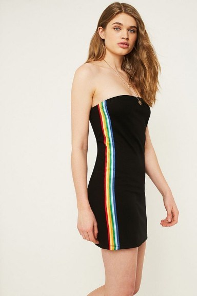 UO Rainbow Stripe Tube Top Dress ~ strapless side striped dresses - flipped