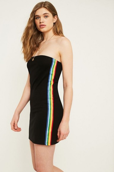 UO Rainbow Stripe Tube Top Dress ~ strapless side striped dresses
