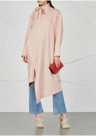 VALENTINO Blush longline silk shirt ~ pink asymmetric high neck shirts - flipped