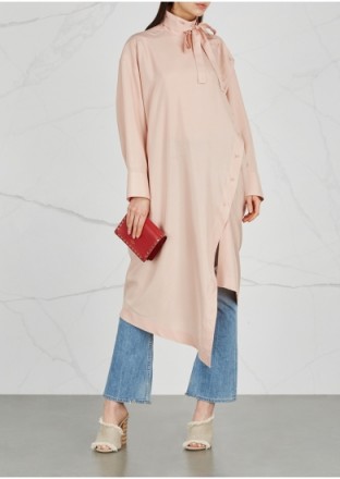 VALENTINO Blush longline silk shirt ~ pink asymmetric high neck shirts