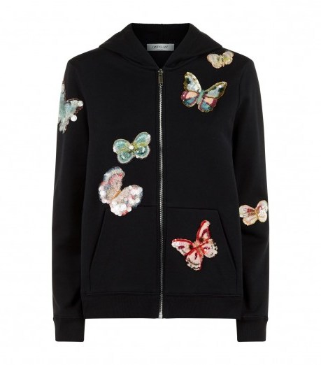 Valentino Embellished Butterfly Hoodie ~ black hoodies ~ sequin butterflies - flipped