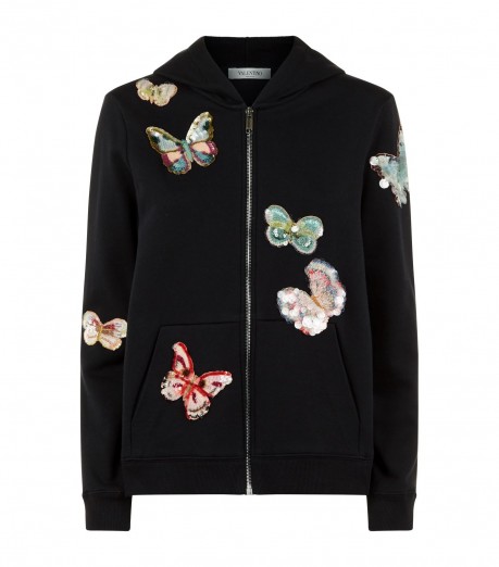 Valentino Embellished Butterfly Hoodie ~ black hoodies ~ sequin butterflies