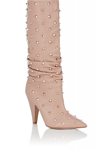 VALENTINO Rockstud Leather Knee Boots ~ luxe pink studded boot ~ gold tone pyramid studs