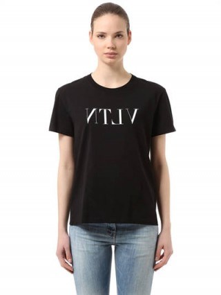VALENTINO VLNT PRINT COTTON JERSEY T-SHIRT / designer slogan T-shirts - flipped
