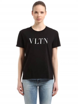 VALENTINO VLNT PRINT COTTON JERSEY T-SHIRT / designer slogan T-shirts