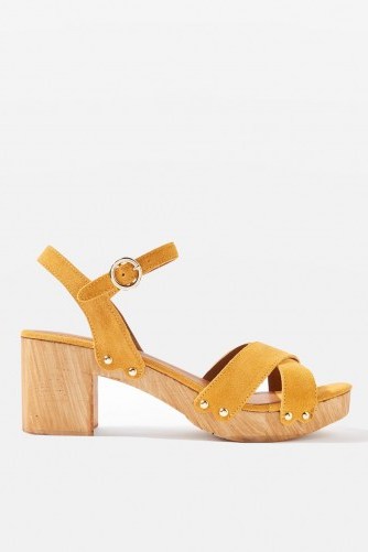 Topshop Valerie Two Cross Strap Sandals | yellow 70s style sandal - flipped