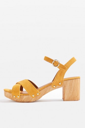 Topshop Valerie Two Cross Strap Sandals | yellow 70s style sandal