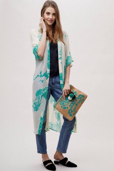 Stella Nova Vera Floral Print Kimono | sheer tie waist kimonos | long lightweight jackets - flipped