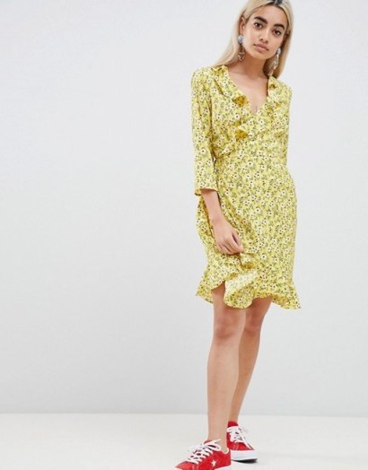 Vero Moda Petite Floral Wrap Dress ~ yellow riffle dresses - flipped