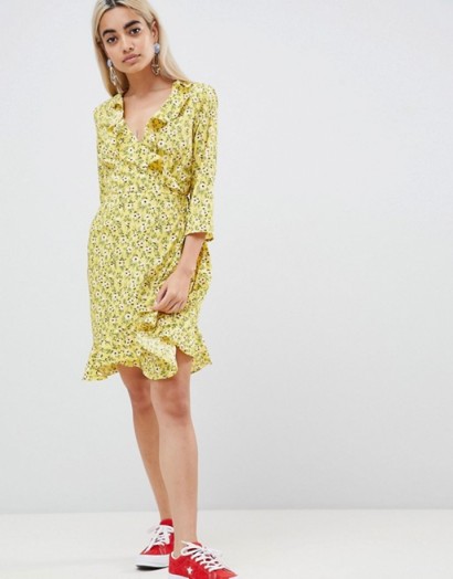 Vero Moda Petite Floral Wrap Dress ~ yellow riffle dresses