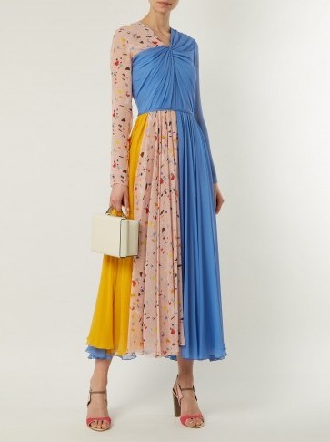 CAROLINA HERRERA V-neck Terazzo-print silk dress ~ beautiful gathered fit and flare dresses - flipped