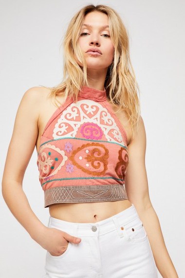 We The Free Adorn Me Halter | pink embroidered halterneck tops | boho style - flipped