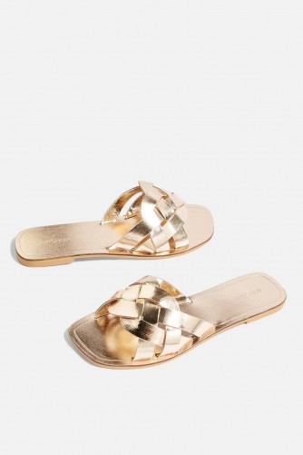 Topshop Weave Sandals | gold metallic mules