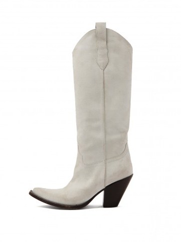 MAISON MARGIELA Western white suede knee-high boots ~ cowgirl cool - flipped