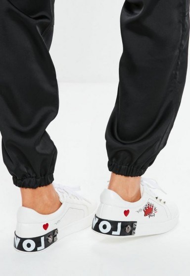 MISSGUIDED white graffiti trainer – slogan printed trainers - flipped