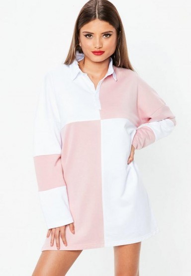 Missguided white rugby colourblock shirt dress – sporty dresses - flipped