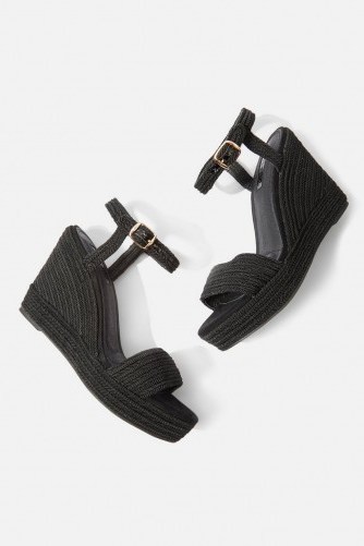 Topshop Wild Rope Wedge Sandals | black textured wedges - flipped