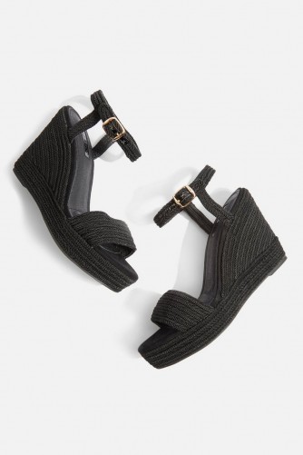 Topshop Wild Rope Wedge Sandals | black textured wedges