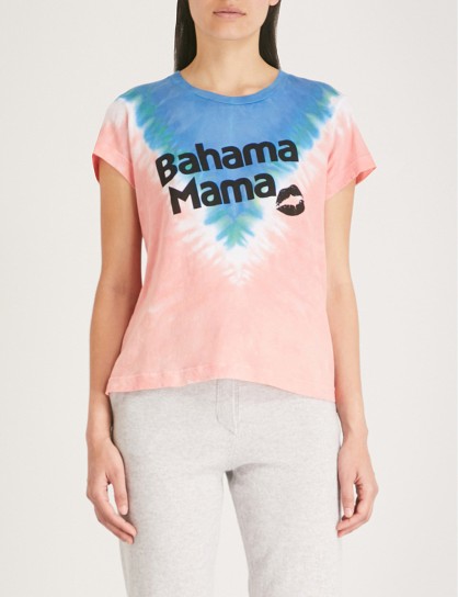 WILDFOX Bahama Mama text print tie-dye T-shirt Pacific tie dye / pink and blue slogan tee